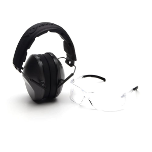 Pyramex-Safety Pyramex Low Profile Combo Kit Passive Black Ear Muff 24dB Clear Shooting Glasses Clear with Clear Lens
