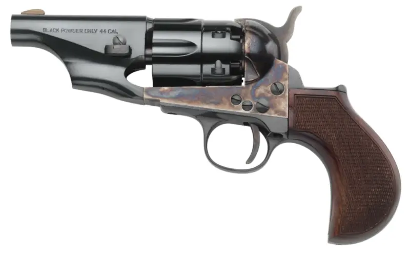 Taylors Company 200017 1860 Army Snub Nose Pietta 44 Cal 6 Shot Percussion 3" Blued Round Barrel, Blued Cylinder, Color Case Hardened Steel Frame, Checkered Walnut Birdshead Grip