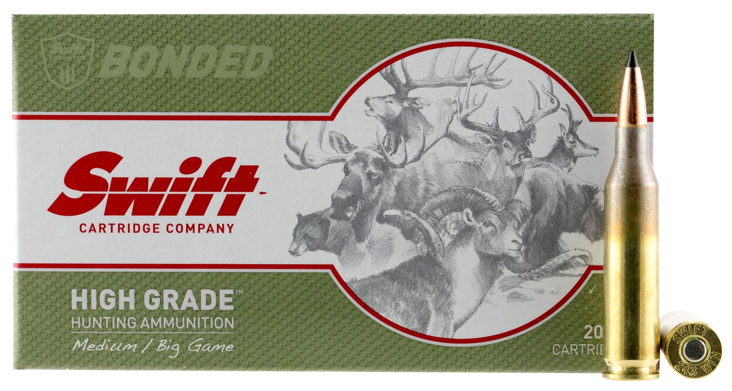 Swift Bullet Company Scirocco 90 gr Spitzer Boat Tail .243 Win Ammo, 20/box - 10035