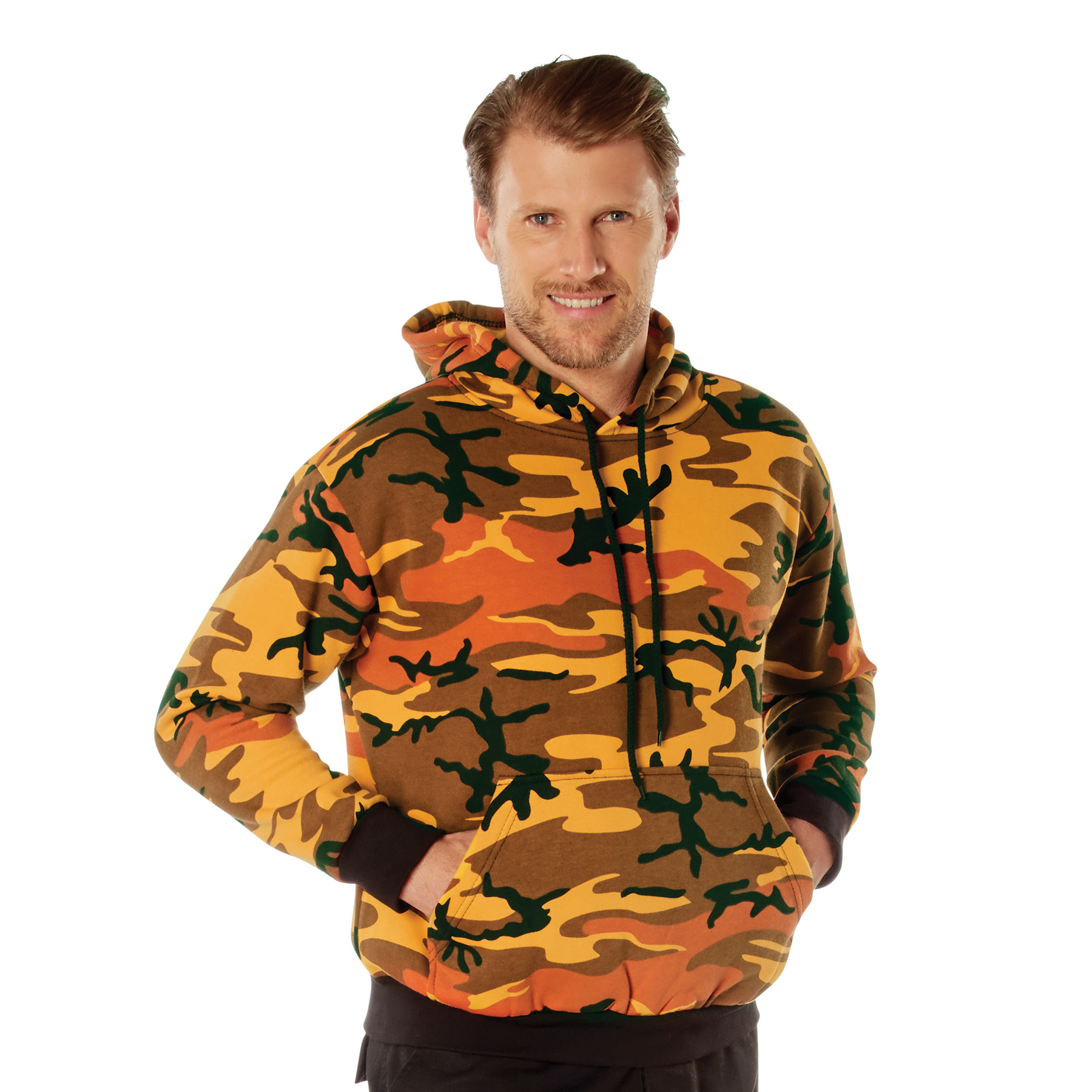 Rothco Camo Pullover Hooded Sweatshirt - Savage Orange Camo, Medium