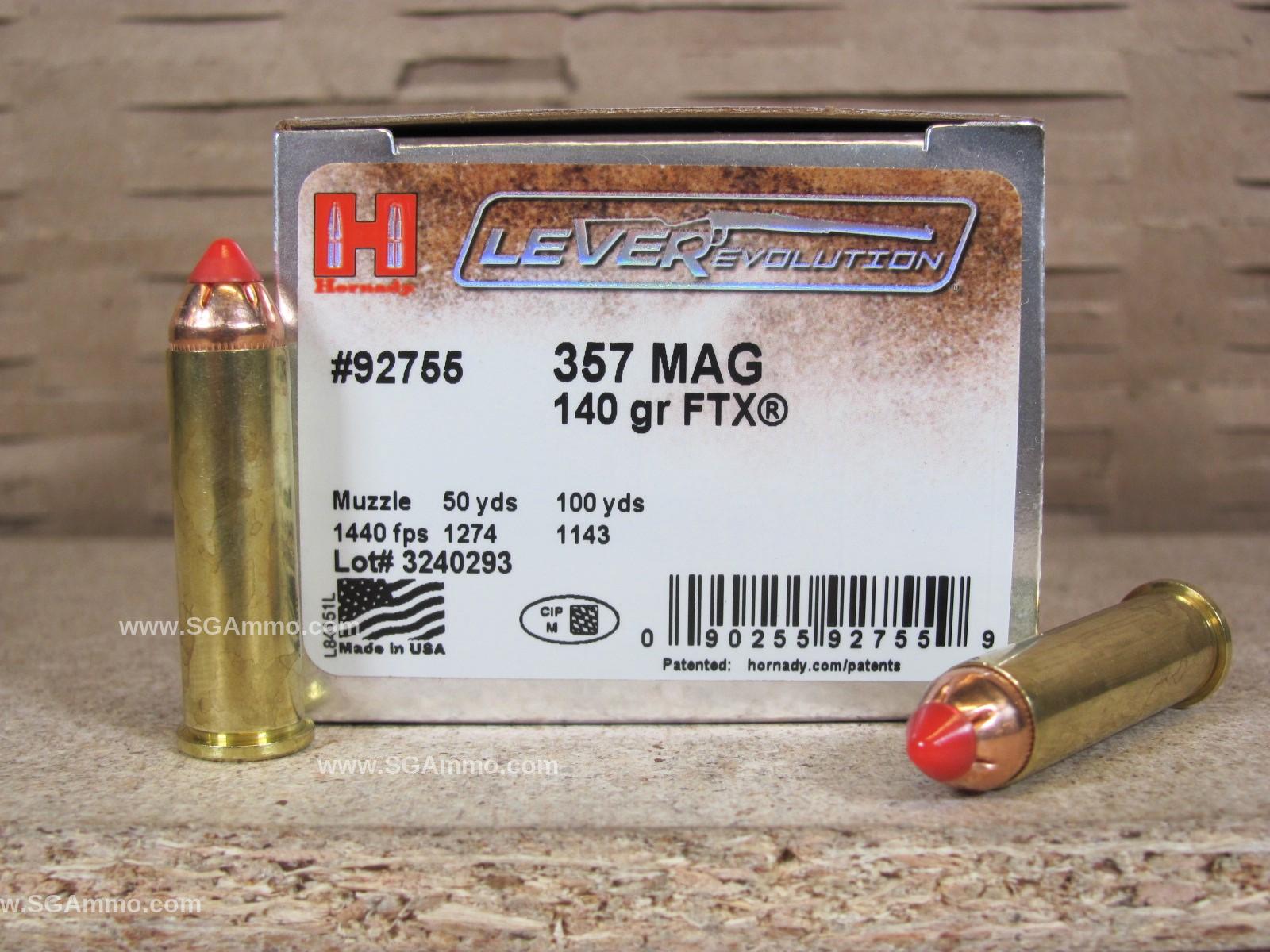 25 Round Box – 357 Magnum 140 Grain Hornady Lever Evolution Ammo – 92755