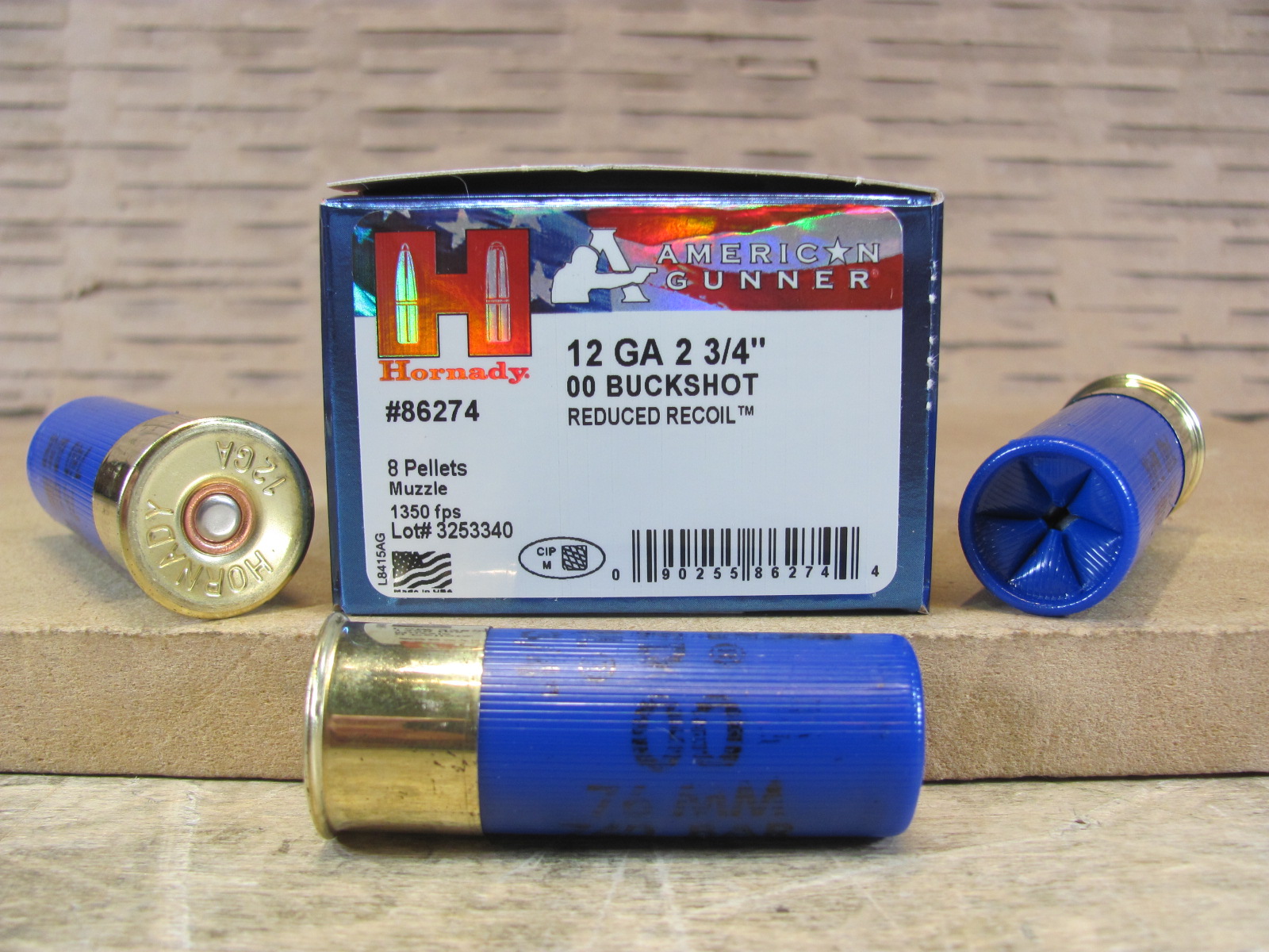 10 Round Box – 12 Gauge 2.75 00 Buckshot 8 Pellet Reduced Recoil Hornady American Gunner Ammo – 86274