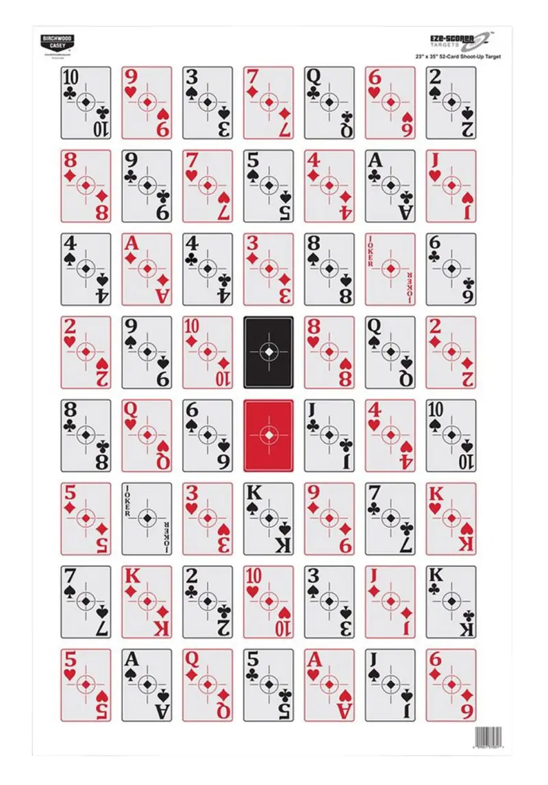 Birchwood Casey 37028 EZE-Scorer Playing Cards Paper Hanging 23" x 35" Black/Red 100 Per Pkg