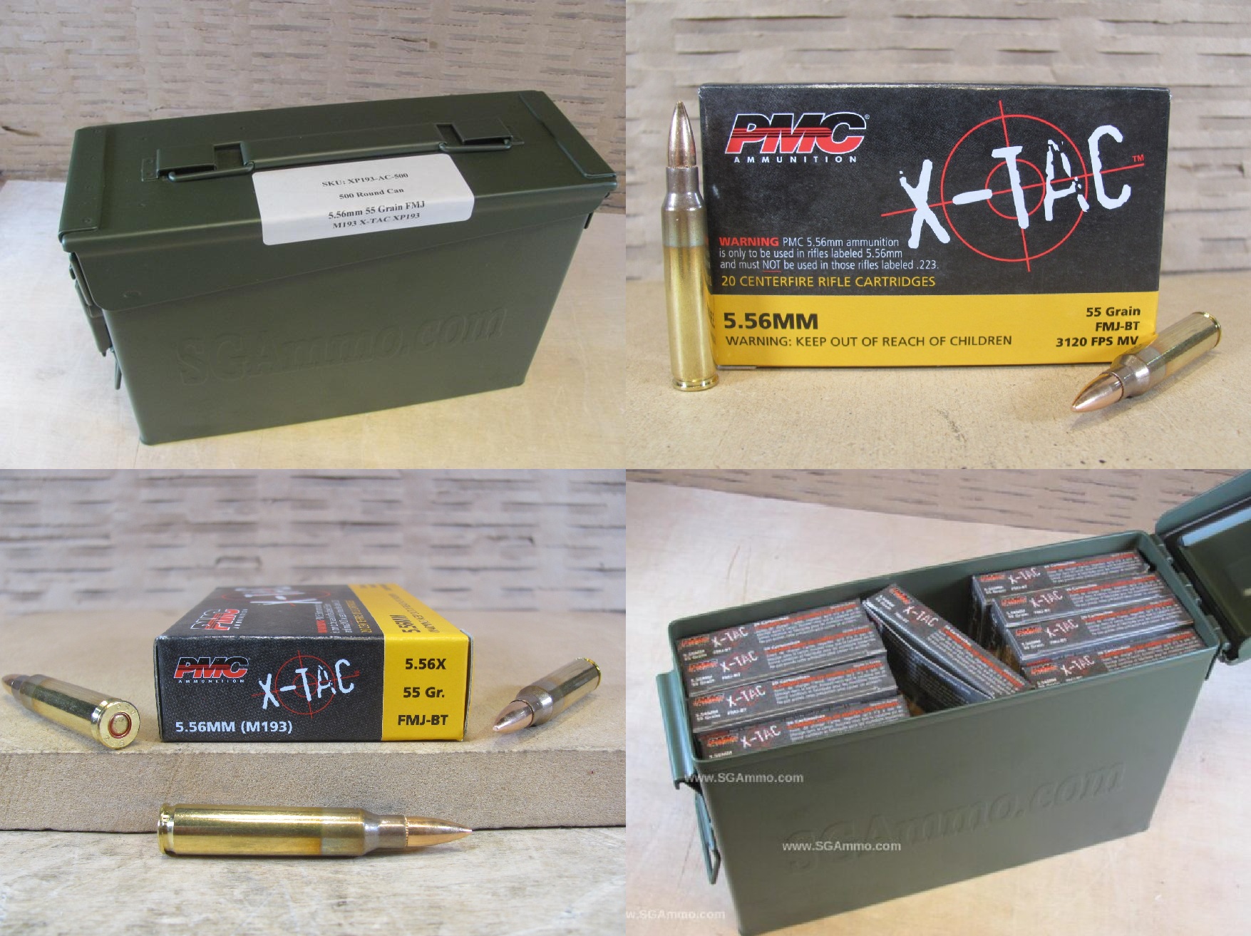 500 Round Can – 5.56 PMC X-TAC XP193 55 Grain FMJ M193 Ammunition – 556X – Packed in M19A1 Canister