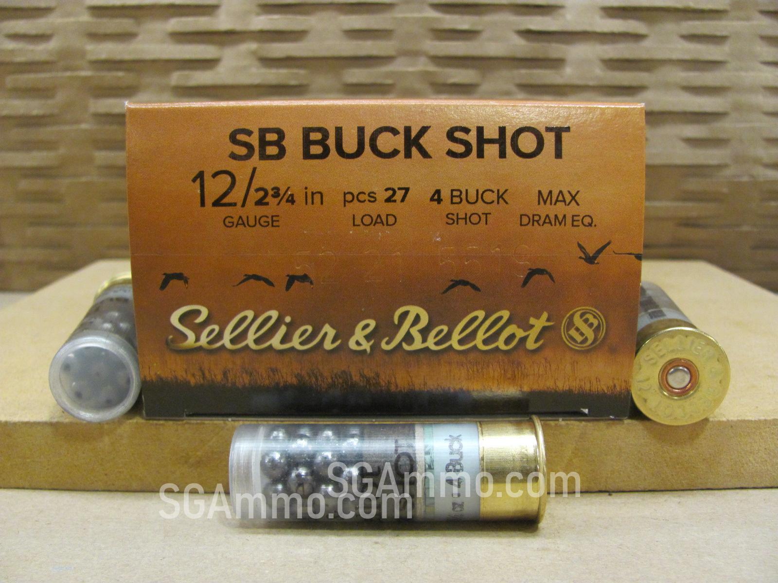 250 Round Case – 12 Gauge 2.75 Inch 27 Pellet Number 4 Buck Shot Ammo by Sellier Bellot – SB12BSB