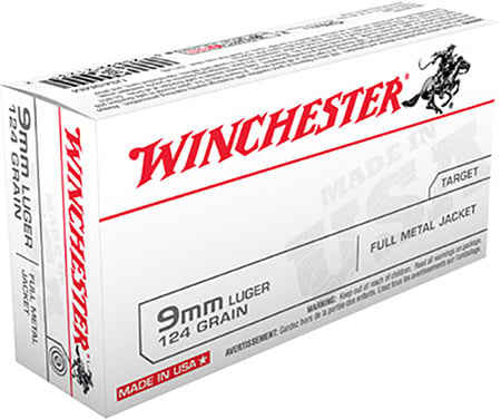 Winchester USA 9mm Ammo 124 Grain FMJ 50rds - USA9MM