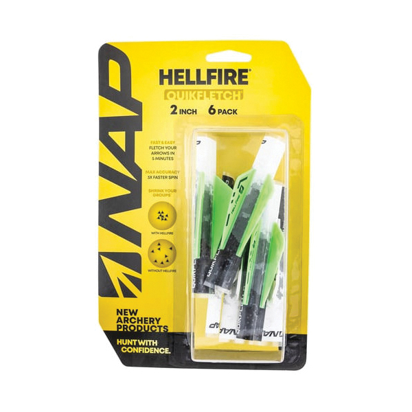 NAP Quikfletch Hellfire Fletching, White/Green/Green Pack of 6