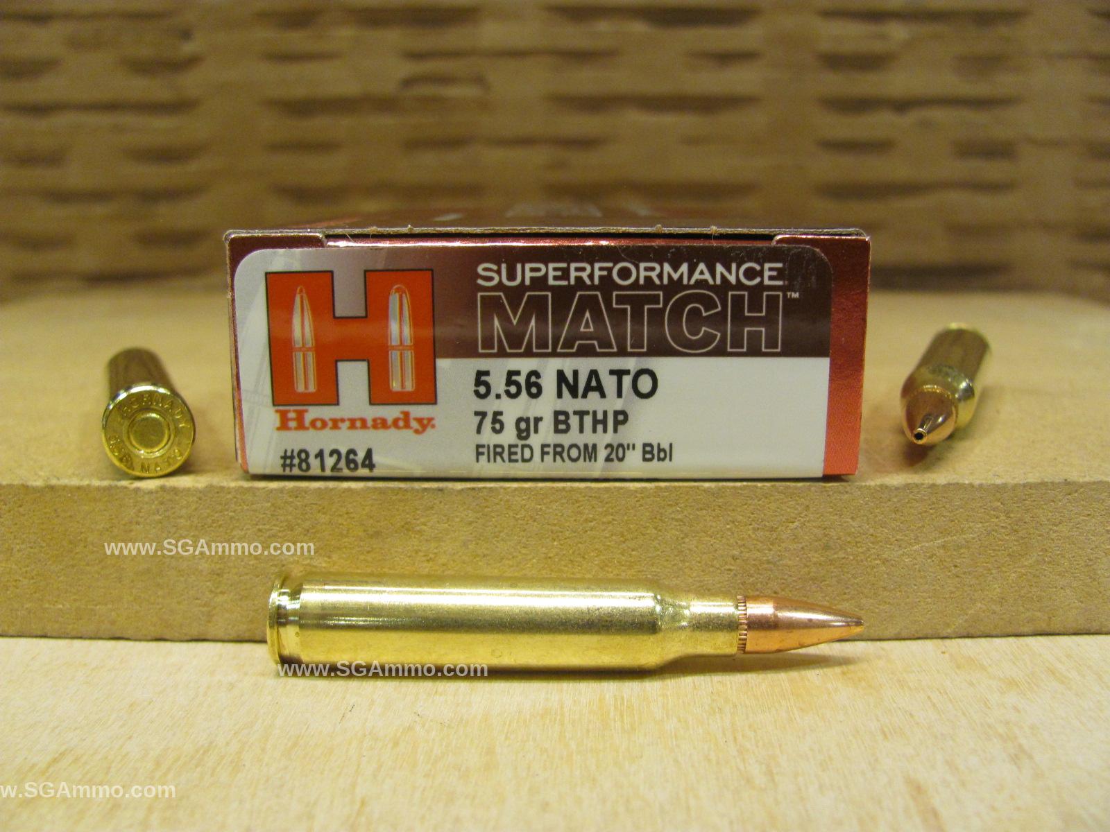 20 Round Box – 5.56 NATO 75 Grain Hornady Superformance BTHP Match Ammo – 81264