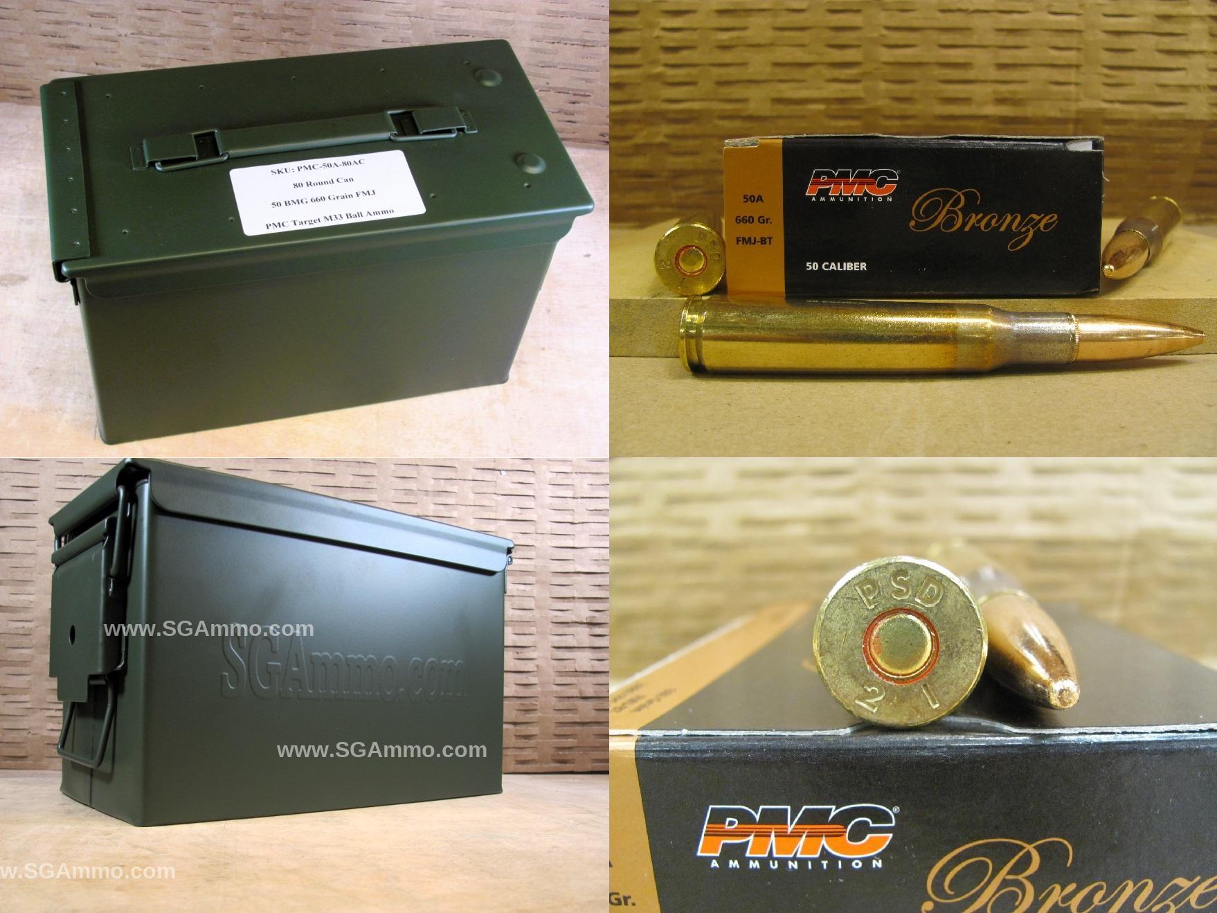 80 Round Ammo Can – 50 BMG PMC Target 660 Grain FMJ M33 Ball Ammo – 50A – Packed in M2A1 Canister