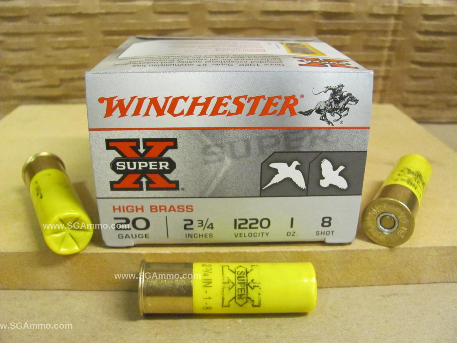 25 Round Box – 20 Gauge 2.75 Inch 1 Ounce Number 8 Shot Winchester High Brass Ammo – X208