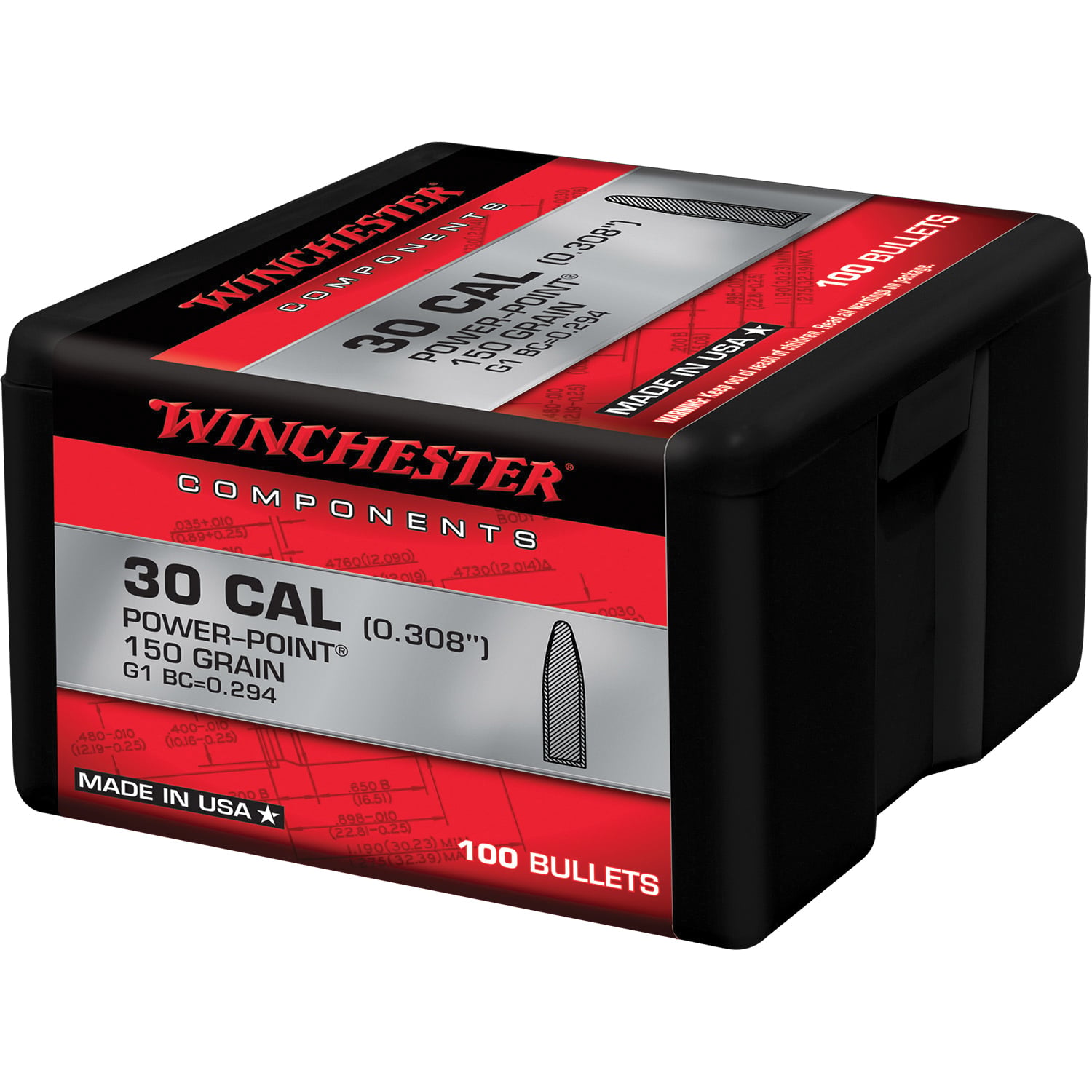 Winchester Ammunition .30 Cal 150 gr Reloading Bullets  PP 100rds - WB30PP150X