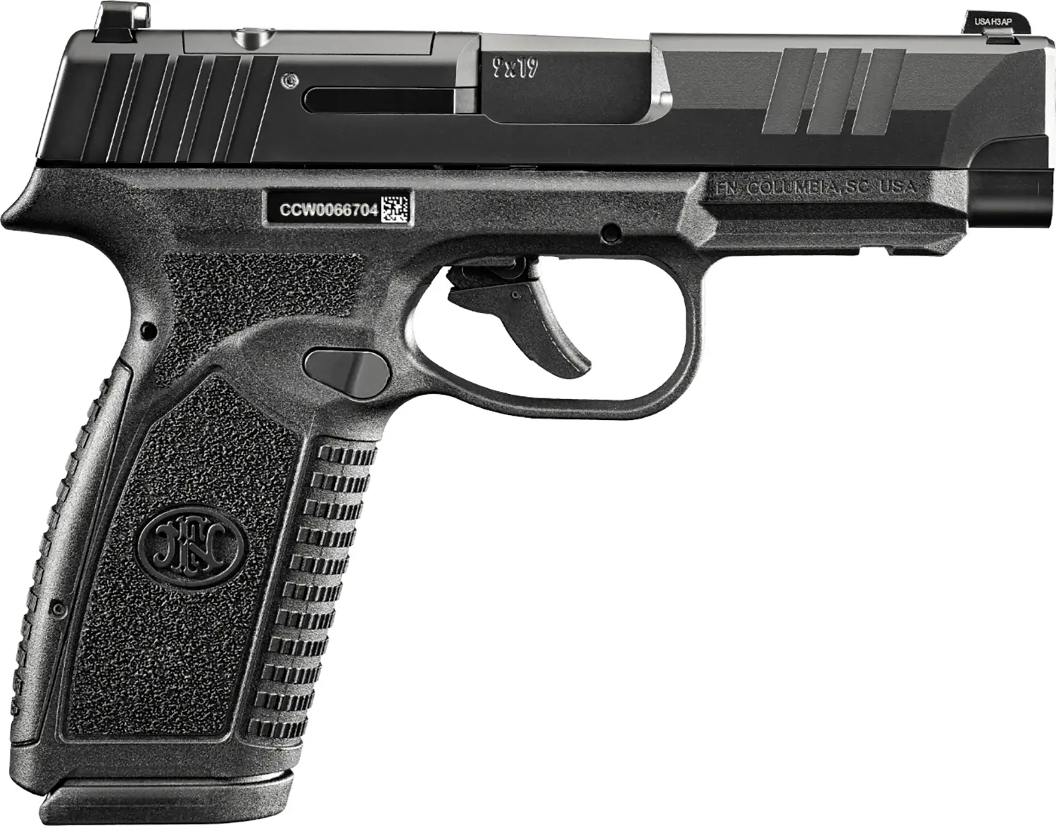 FN 66101759Micro-Compact Frame 9mm Luger 18+1 3.80" Black Target Crown Steel Barrel, Black PVD Optic Cut/Serrated Stainless Steel Slide Polymer Frame w/Picatinny Rail, Interchangeable Backstrap Grip
