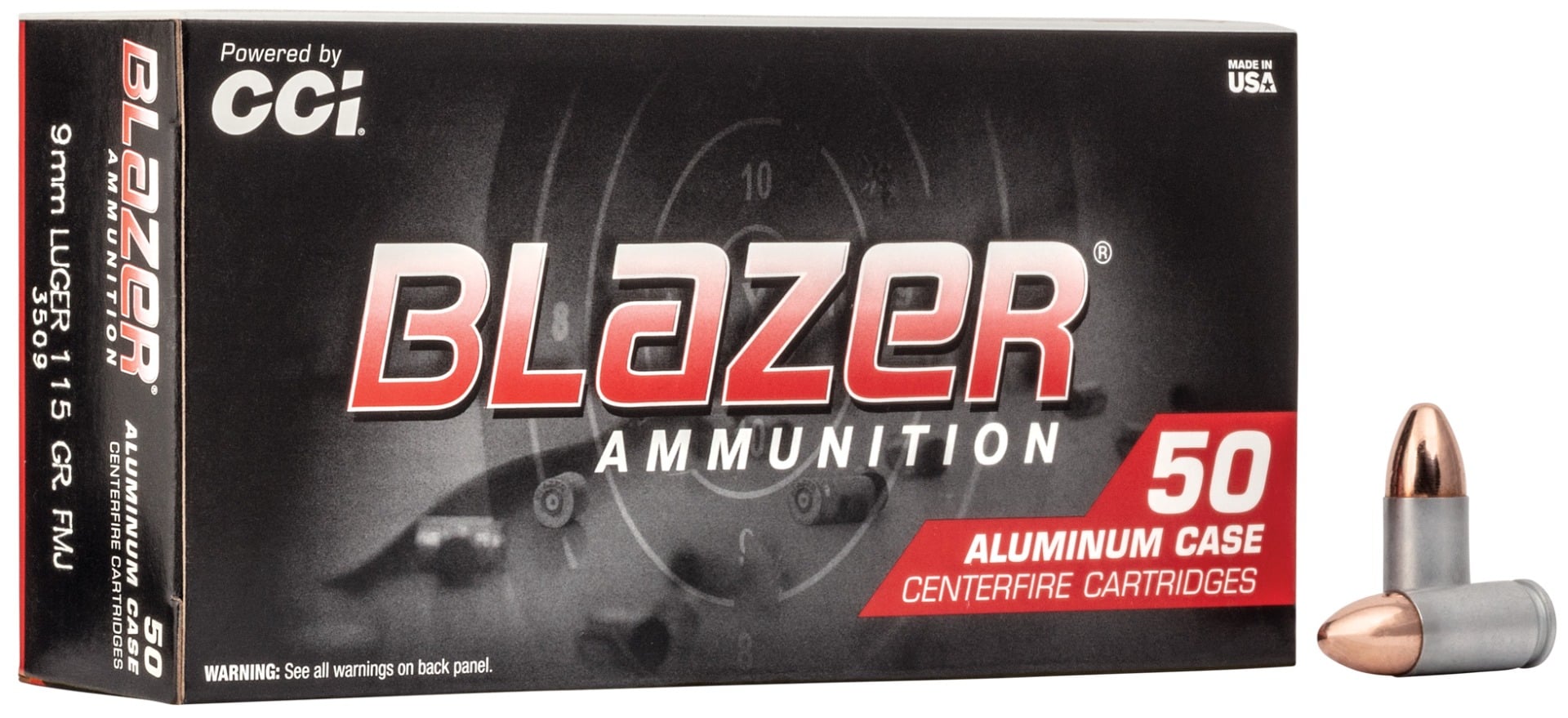 CCI Blazer 9mm 115gr FMJ Aluminum Case, 50 Round Box - 3509