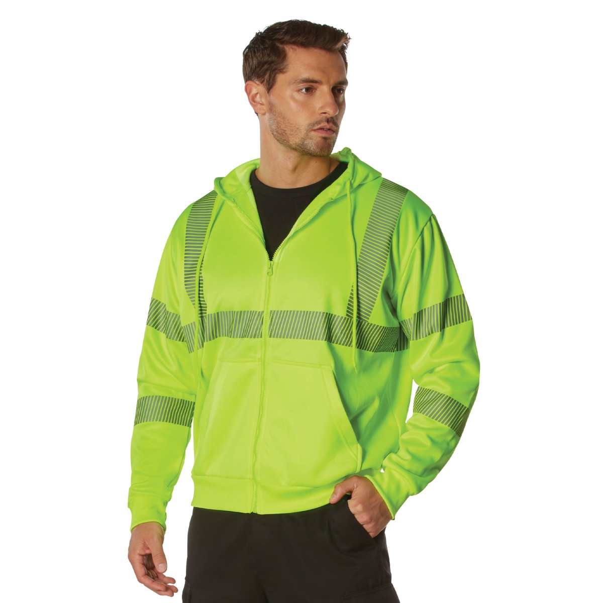 Rothco Hi-Vis Performance Zipper Sweatshirt - Safety Green, X-Large