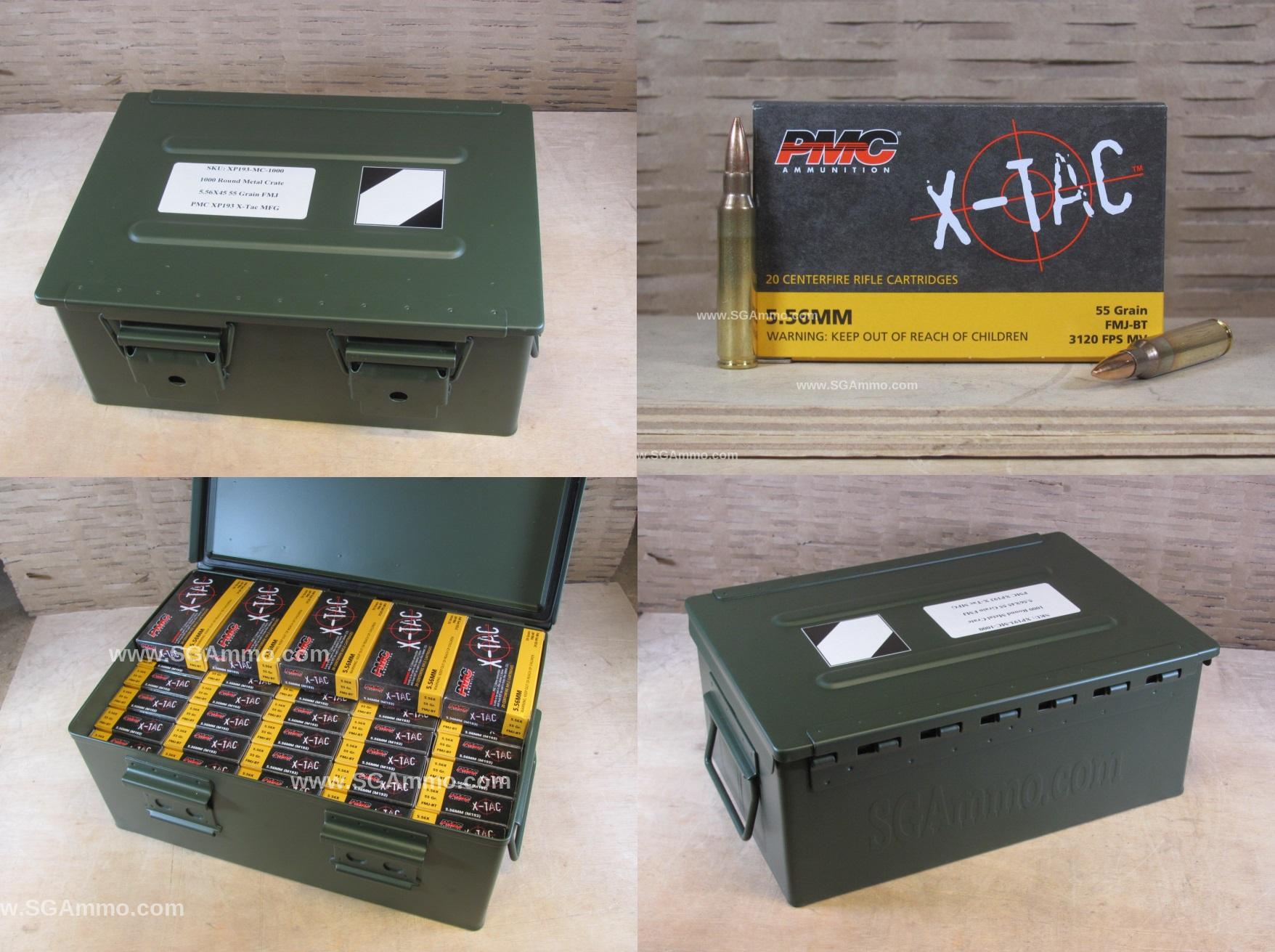 1000 Round Metal Crate Canister – 5.56 PMC X-TAC XP193 55 Grain FMJ BT M193 Ammo – 556X