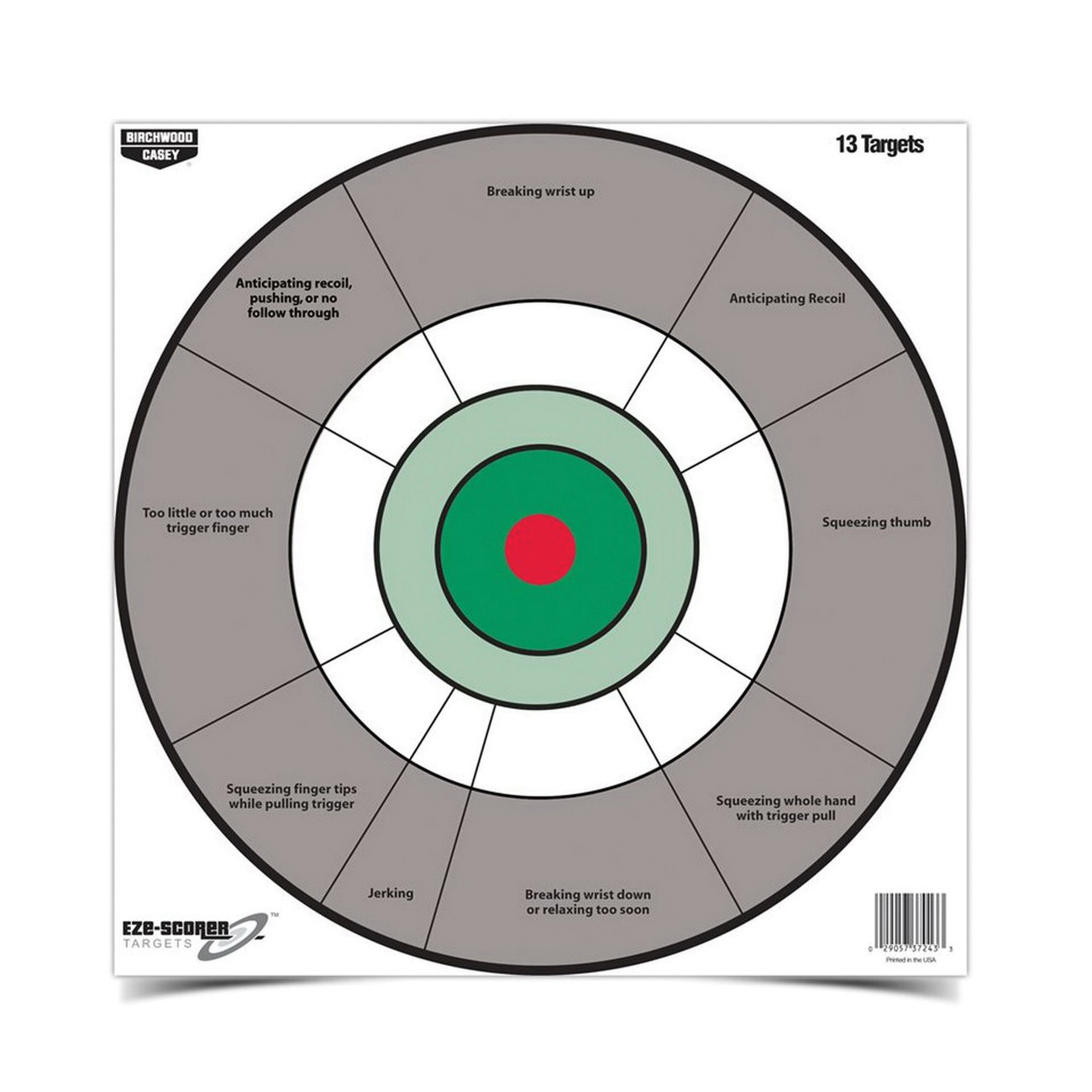 Birchwood Casey EZE-Scorer 12" Handgun Trainer Target, Black/Gray/Green/Red/White, 13/pack - 37245