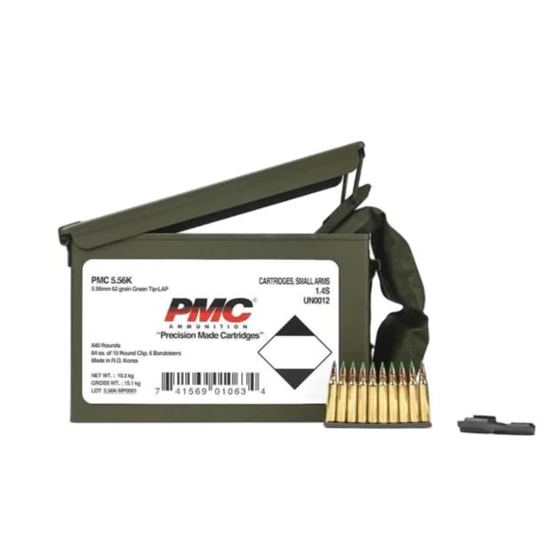 PMC Rifle Ammunition 5.56 NATO 62 gr Green Tip 2920 fps 1680/ct w/Bandoleer Metal Box (2-Metal Boxes) 1680/ct Total