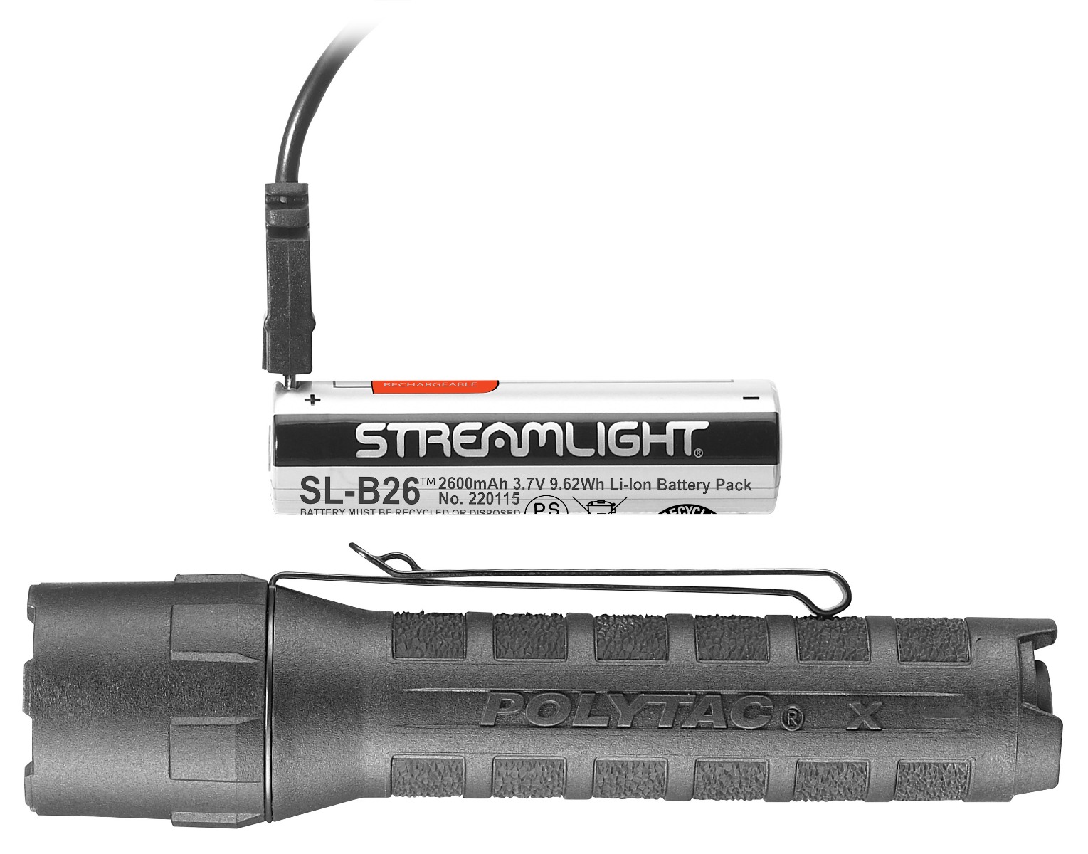 Streamlight PolyTac X USB Tactical Flashlight w/ SL-B26 Battery , Black - 88610